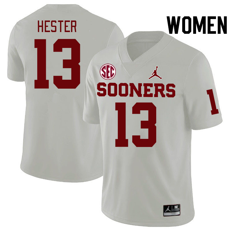 Women #13 J.J. Hester Oklahoma Sooners 2024 SEC Conference College Football Jerseys-White